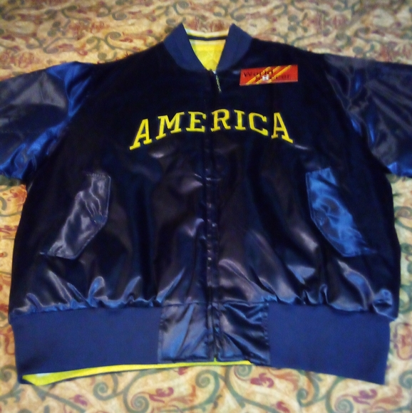 America Soccer Football Reverseable Satin Varsity Team Jacket Coat Men's L Blue - Picture 2 of 15